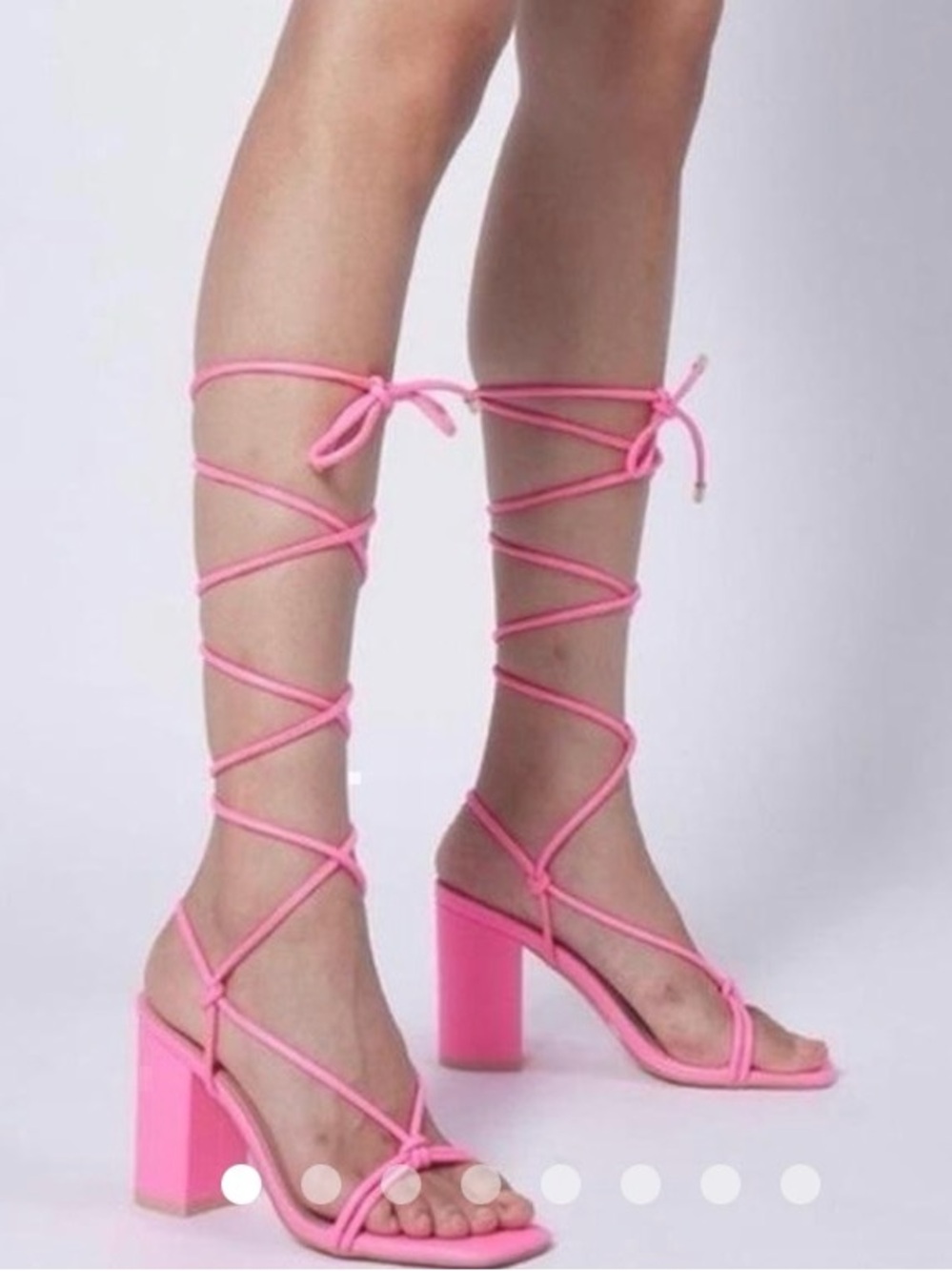 Women’s Elisabet Tang Neon Pink Lace-Up Block Heel Sandals Sz 9 NWOB